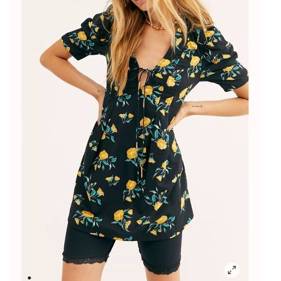 NWT Free People Adelle Floral Printed Mini Dress Tunic with Puff Short Sleeves - Picture 10 of 12
